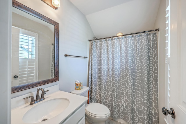 3152 Riverine, Charleston, SC 29414 - full bath with lofted ceiling, vanity, toilet, and a shower with curtain