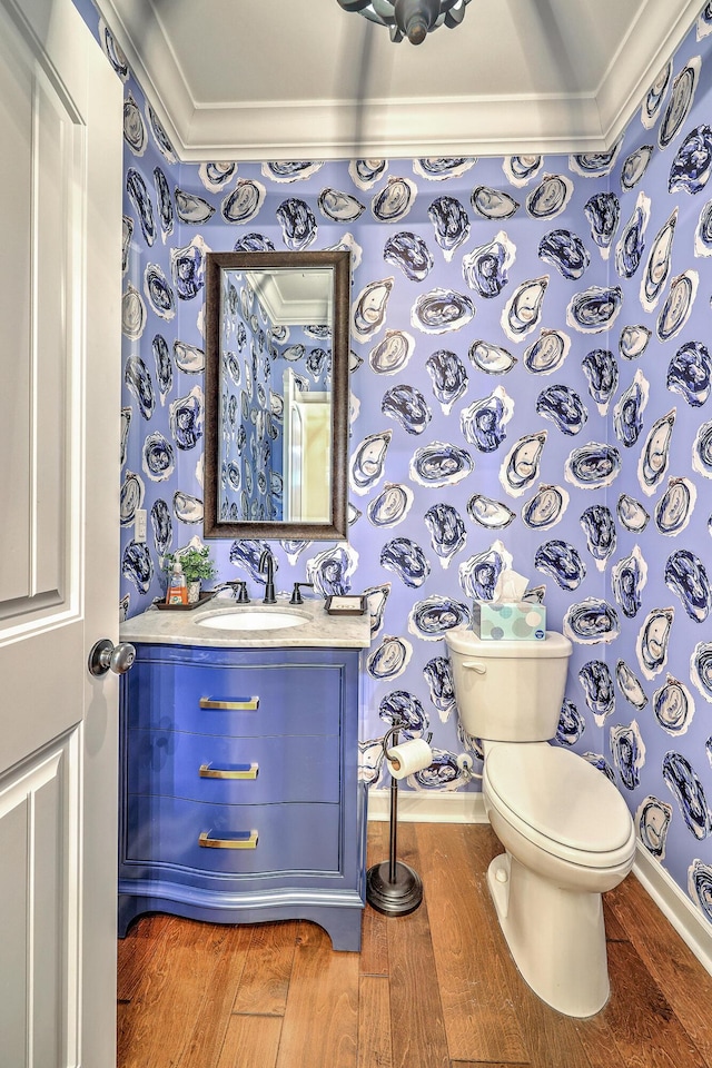3152 Riverine, Charleston, SC 29414 - half bath with ornamental molding, wallpapered walls, wood finished floors, baseboards, and toilet