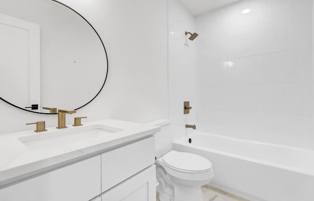 full bathroom with toilet, bathtub / shower combination, and vanity