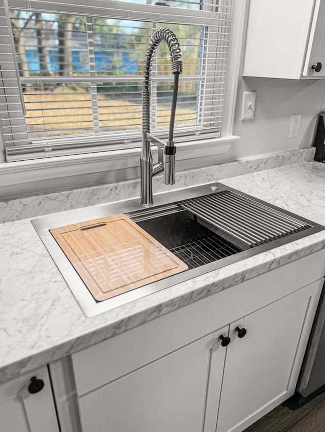 details featuring sink and white cabinetry