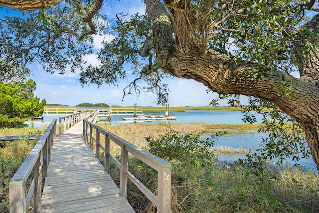 view of dock with a water view