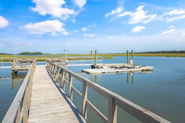 view of dock with a water view