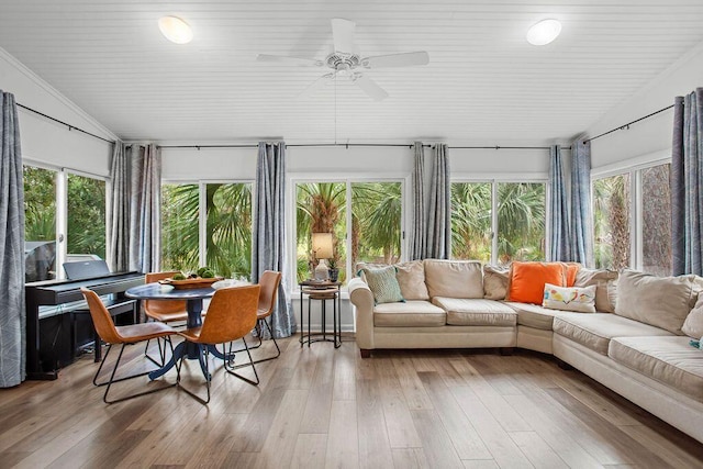 sunroom with a wealth of natural light and ceiling fan