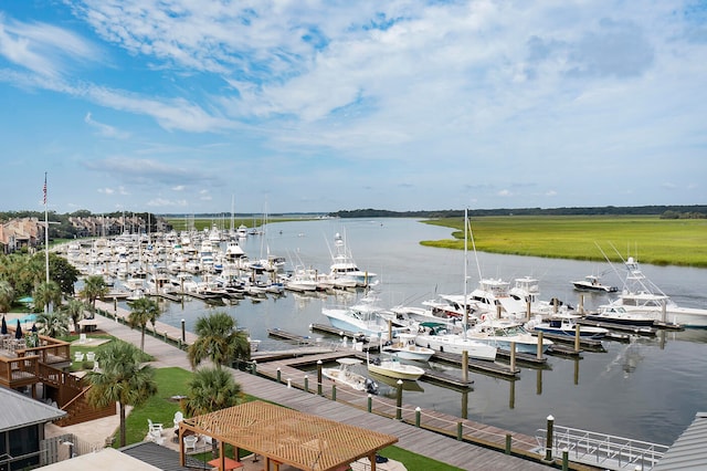 view of dock with a water view