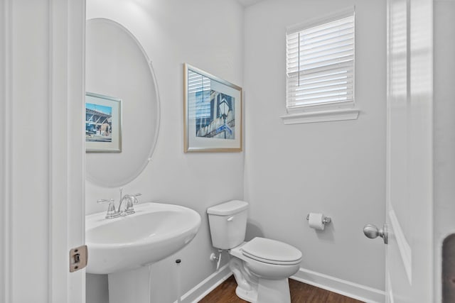 bathroom with wood-type flooring and toilet