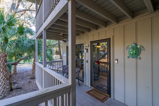 wooden terrace with ceiling fan