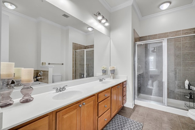 bathroom featuring walk in shower, tile patterned floors, and toilet