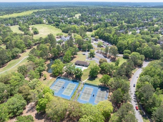 drone / aerial view with a forest view