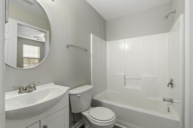 full bathroom with vanity, toilet, and shower / bathtub combination