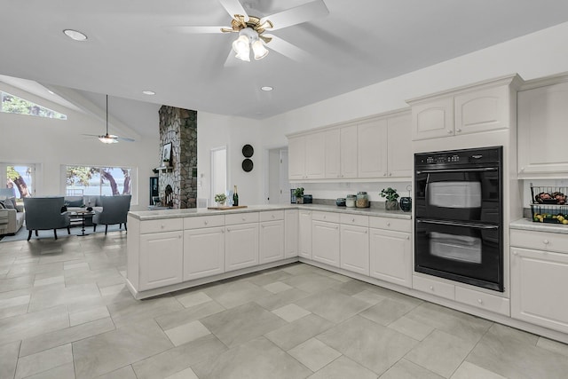 1085 Harts Bluff Rd, Wadmalaw Island, SC 29487 - kitchen with a ceiling fan, a peninsula, light countertops, open floor plan, and recessed lighting