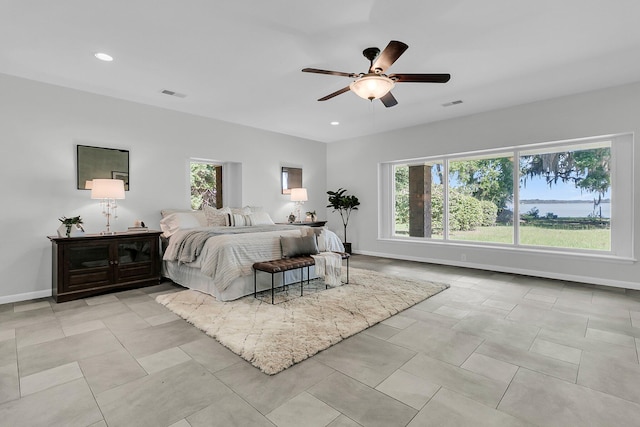 1085 Harts Bluff Rd, Wadmalaw Island, SC 29487 - bedroom with multiple windows, recessed lighting, and a ceiling fan