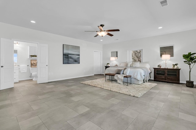 1085 Harts Bluff Rd, Wadmalaw Island, SC 29487 - bedroom with recessed lighting, ensuite bath, and ceiling fan