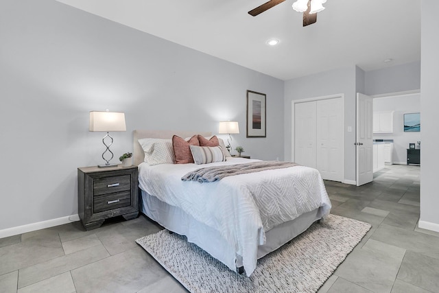 1085 Harts Bluff Rd, Wadmalaw Island, SC 29487 - bedroom with a closet, a ceiling fan, and recessed lighting