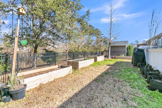 view of yard featuring a fenced backyard and a garden