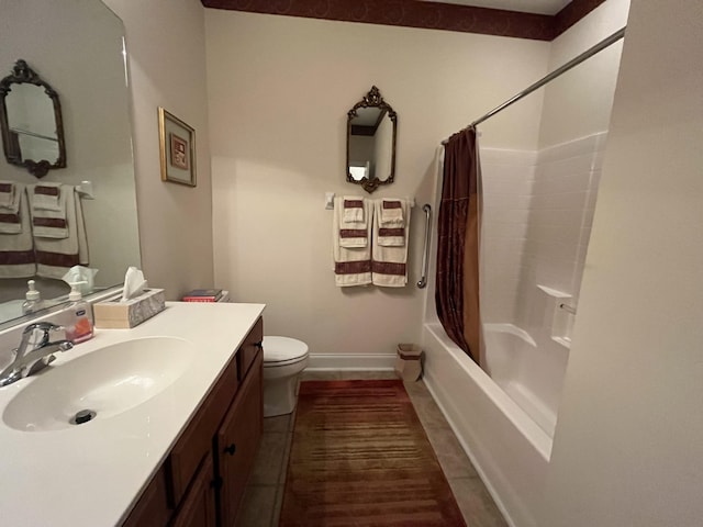 full bathroom featuring tile patterned floors, vanity, toilet, and shower / tub combo