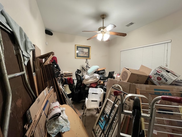 miscellaneous room featuring ceiling fan