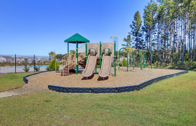 view of playground featuring a yard