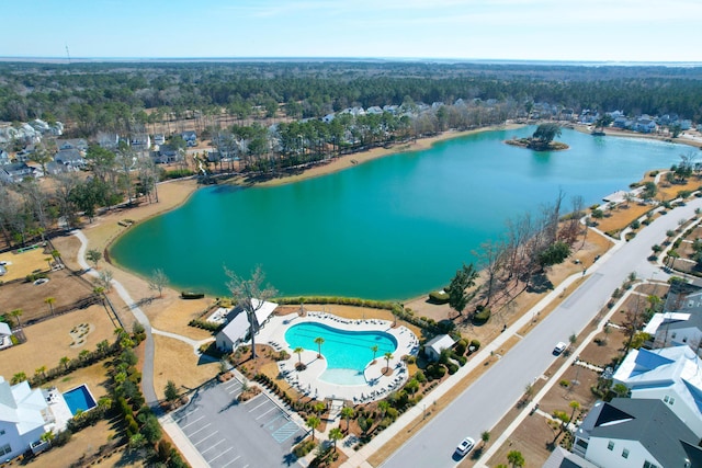 aerial view with a water view