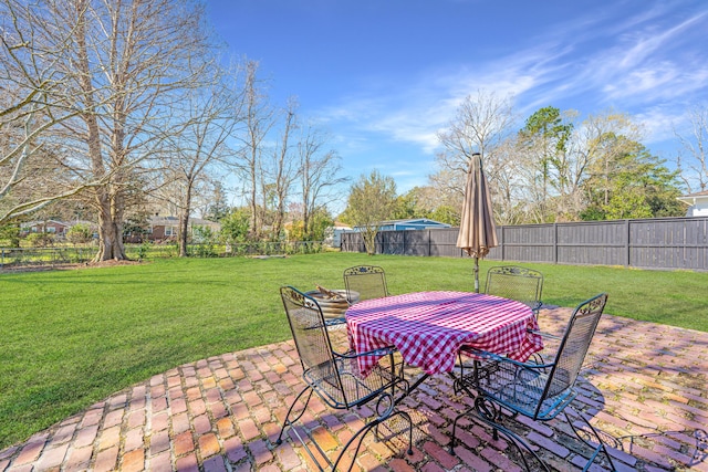 view of patio featuring outdoor dining area and a fenced backyard