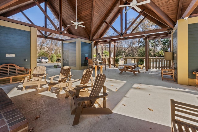 view of patio featuring a gazebo and a ceiling fan