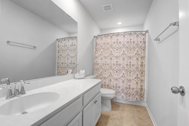 full bathroom with vanity, toilet, and shower / tub combo with curtain