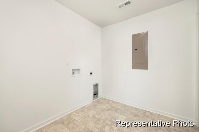 laundry room with hookup for a washing machine, electric dryer hookup, and electric panel