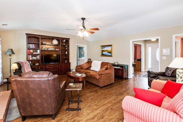 160 Syrr Run Rd, Saint George, SC 29477 - living room featuring wood finished floors, ceiling fan, and baseboards