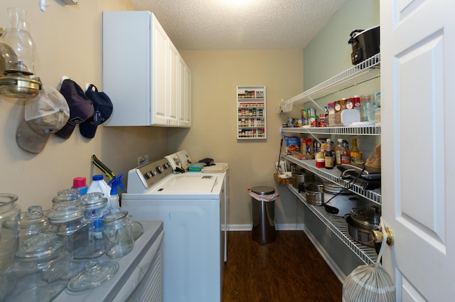 160 Syrr Run Rd, Saint George, SC 29477 - laundry room with washing machine and clothes dryer, cabinet space, dark wood finished floors, a textured ceiling, and baseboards