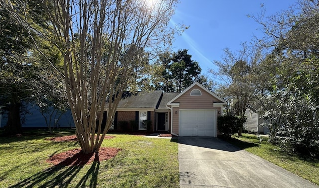 view of front of house with a garage and a front lawn