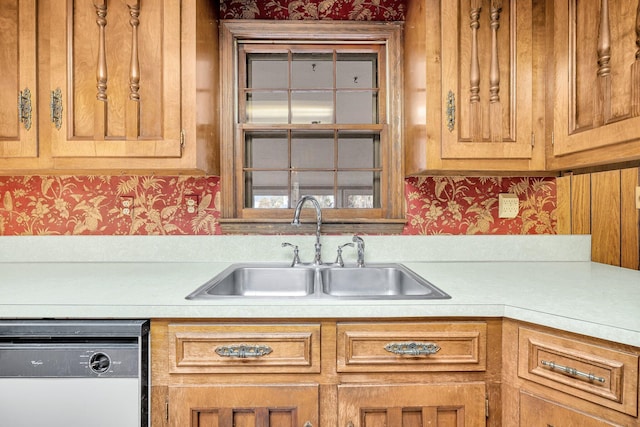 kitchen with white dishwasher and sink