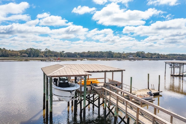 dock area with a water view