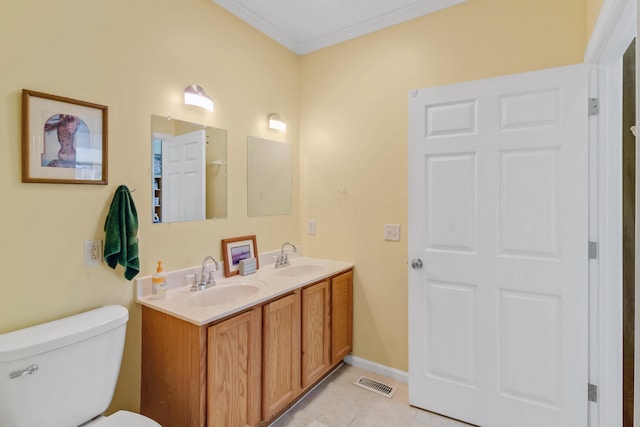 full bath featuring a sink, visible vents, toilet, and tile patterned flooring