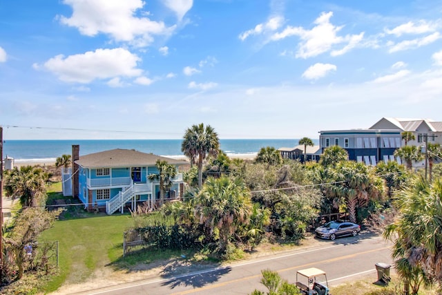 aerial view featuring a water view