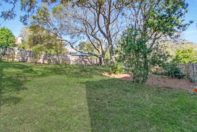 view of yard with a fenced backyard