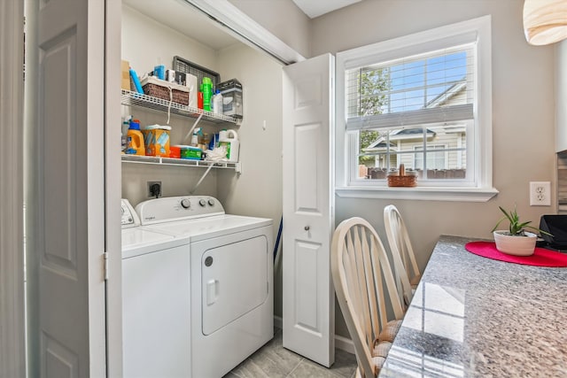 laundry room with baseboards, laundry area, and washer and clothes dryer