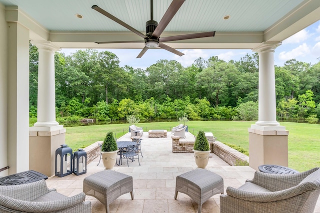 view of patio featuring ceiling fan