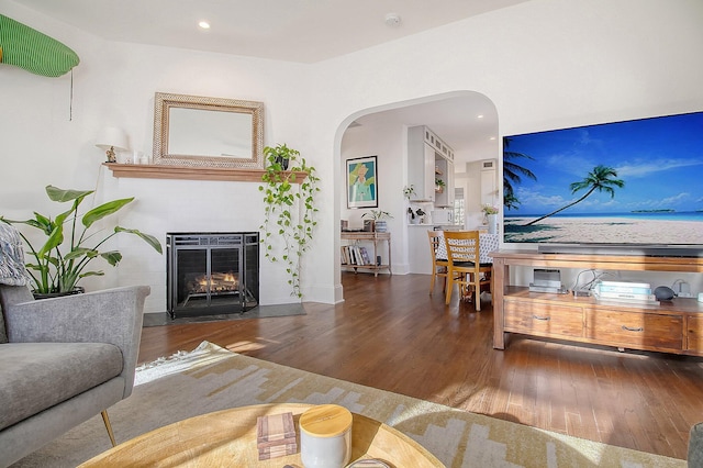 living room featuring dark hardwood / wood-style floors