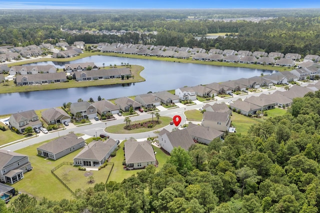 aerial view with a water view and a residential view