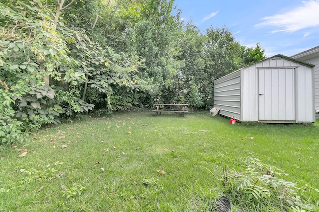 view of yard featuring a storage shed