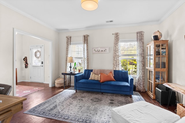 1821 Towne St, Johns Island, SC 29455 - living area with ornamental molding, plenty of natural light, and wood finished floors