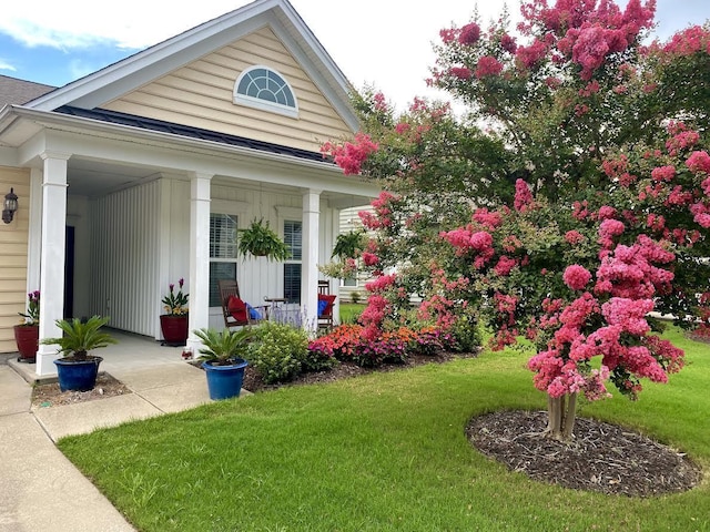 view of yard featuring covered porch