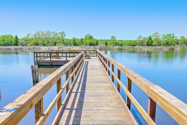 view of dock with a water view