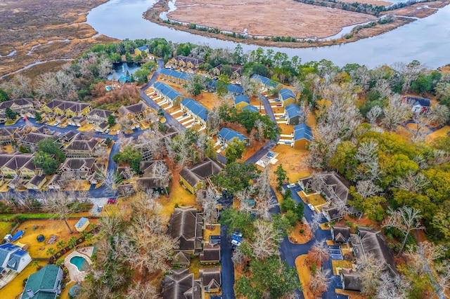 aerial view featuring a water view