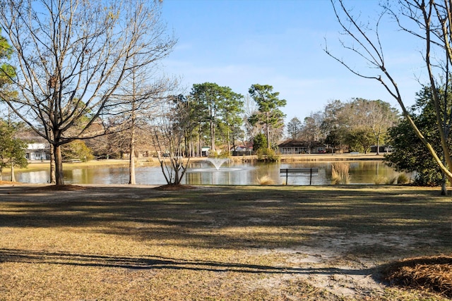 view of yard with a water view