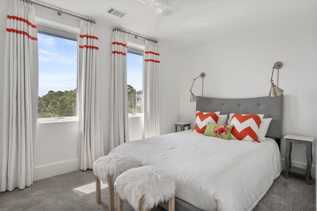 bedroom featuring carpet floors and ceiling fan