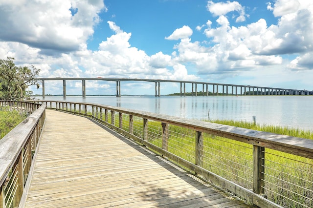 view of dock with a water view