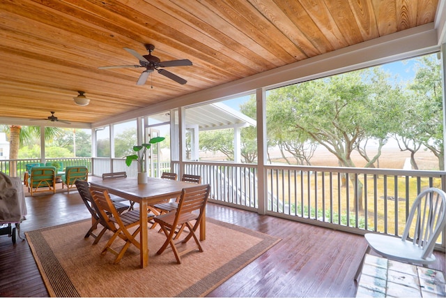 sunroom / solarium with wood ceiling