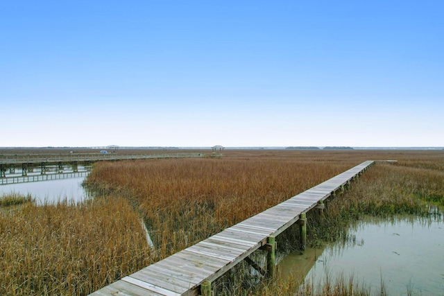 view of dock with a water view