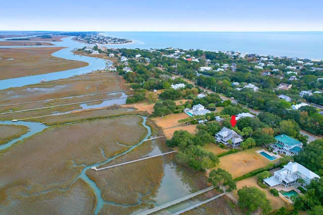 aerial view with a water view