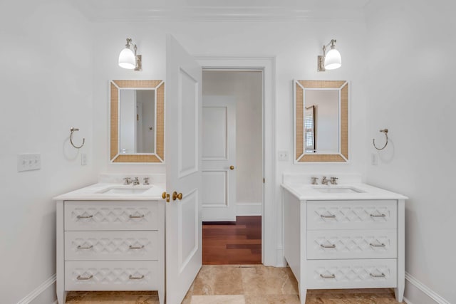 bathroom featuring wood-type flooring and vanity